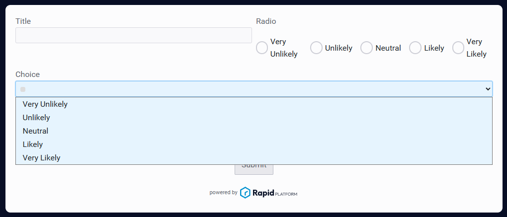 Choice and Radio button on a public form showing the labels